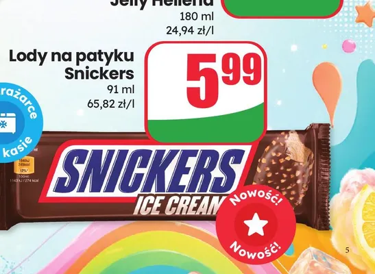 Lody na patyku Snickers promocja w Dino