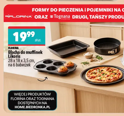 Blacha do muffinek Likoris 28x18x3,5 cm na 6 babeczek Florina promocja w Biedronka Home