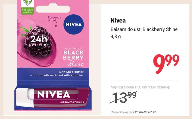 Balsam do ust Nivea Blackberry Shine promocja w Rossmann