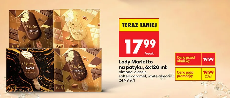 Lody Marletto na patyku almond 6-pak 120ml promocja w Biedronka