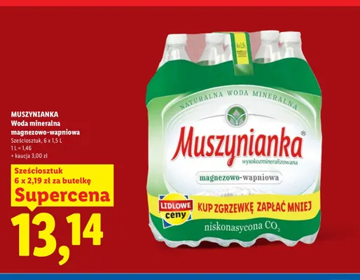 Woda mineralna gazowana magnezowo-wapniowa Muszynianka 6-pak promocja w Lidl