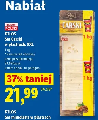 Ser Carski w plastrach XXL Pilos promocja w Lidl