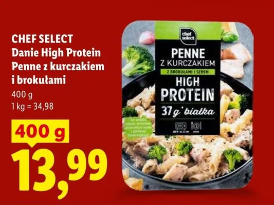 Danie High Protein Penne z kurczakiem i brokułami CHEF SELECT promocja w Lidl