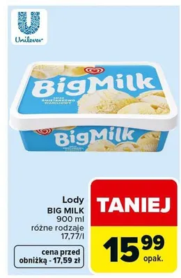 Lody śmietankowo-waniliowe różne rodzaje promocja w Carrefour
