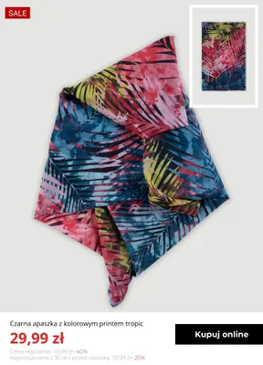 Apaszka Greenpoint czarna z kolorowym printem tropic promocja w Greenpoint