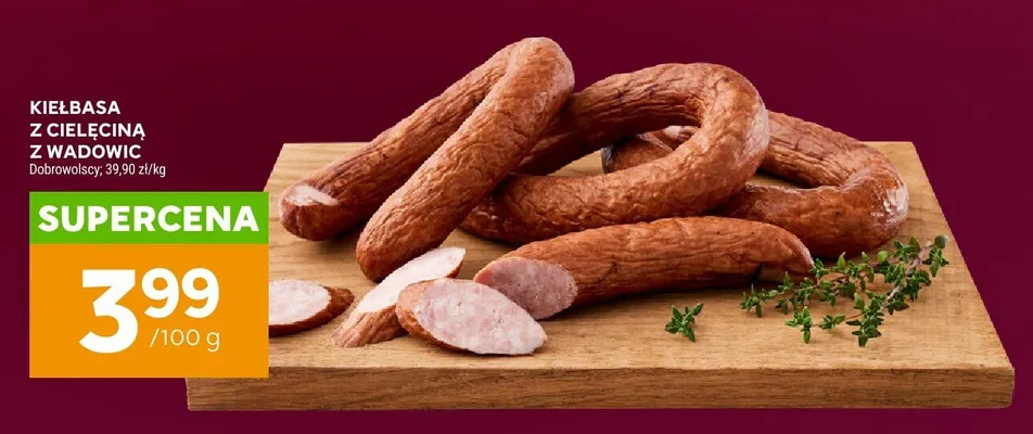 Kiełbasa z cielęciną z Wadowic Dobrowolscy promocja w Stokrotka