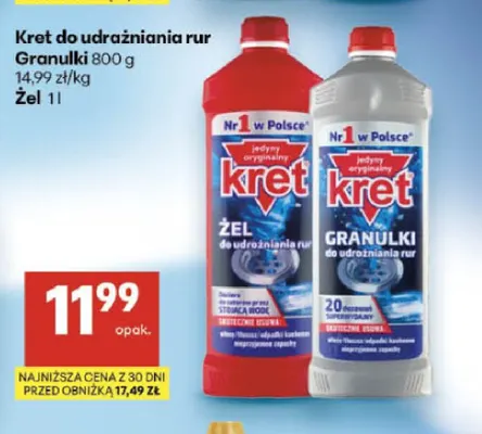 Żel do udrażniania rur Kret promocja w Delikatesy Centrum