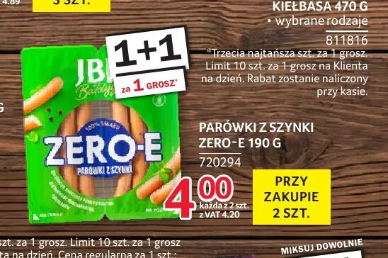 Parówki z szynki Zero-E promocja w Selgros