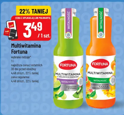 Napój multiwitamina Fortuna z zielonych owoców promocja w POLOmarket