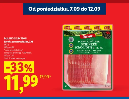Szynka szwarcwaldzka Dulano Selection XXL promocja w Lidl