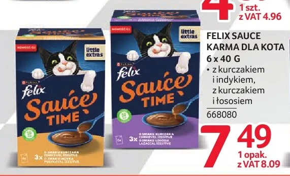 Karma dla kota Felix Sauce Time z kurczakiem i indykiem promocja w Selgros