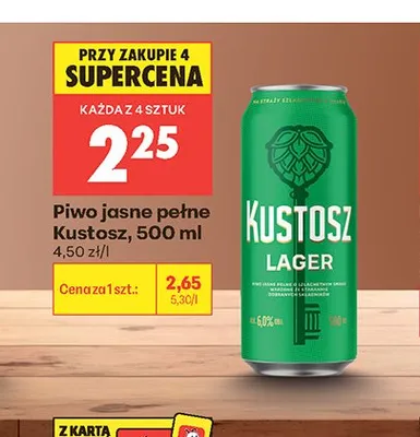 Piwo jasne pełne Kustosz promocja w Biedronka