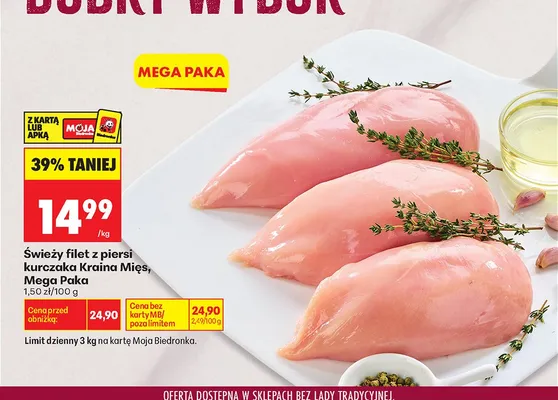 Świeży filet z piersi kurczaka Kraina Mięs Mega Paka promocja w Biedronka