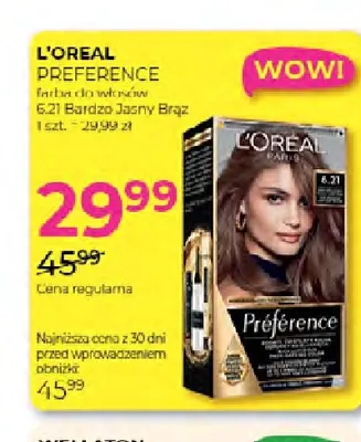 Farba do włosów L'Oréal Preference 6,21 Bardzo Jasny Brąz promocja w Drogerie Jawa