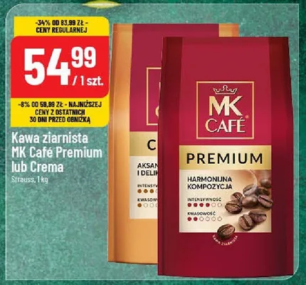 Kawa ziarnista MK Cafe Premium lub Crema promocja w POLOmarket