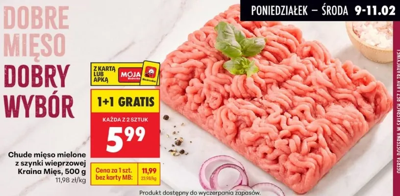 Chude mięso mielone z szynki wieprzowej Kraina Mięs promocja w Biedronka