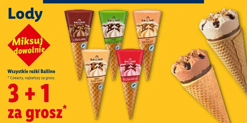 Lody rożek Ballino Truskawka promocja w Lidl