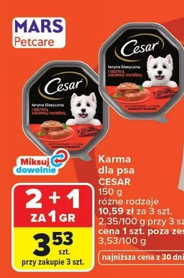 Karma dla psa Cesar teryna klasyczna z drobiem i cielęciną promocja w Carrefour Market