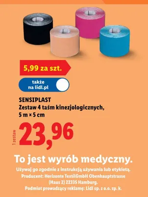 Zestaw 4 taśm kinezjologicznych Sensiplast 5m×5cm promocja w Lidl