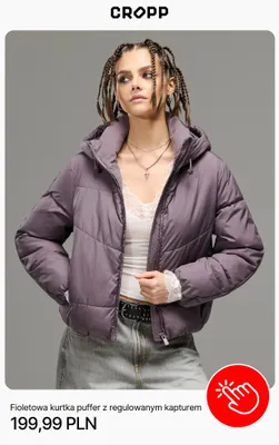 Fioletowa kurtka puffer z regulowanym kapturem Cropp promocja w Cropp