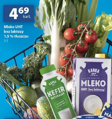 Mleko UHT bez laktozy 1,5% tłuszczu Kanka promocja w Delikatesy Centrum