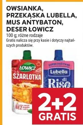 Owsianka, przekąska Lubella, mus antybalon, deser Łowicz promocja w Stokrotka