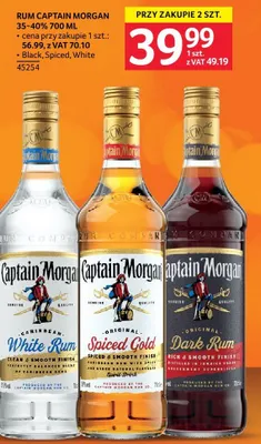 Rum Captain Morgan 35-40% Black, Spiced, White 45254 promocja w Selgros