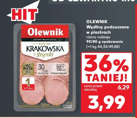 Wędliny podsuszane w plastrach Olewnik promocja w Kaufland