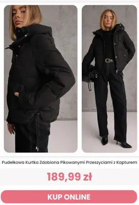 Pudełkowa kurtka zdobiona pikowanymi przeszyciami z kapturem Reneé promocja w Renee