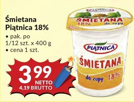 Śmietana Piątnica 18% promocja w Makro
