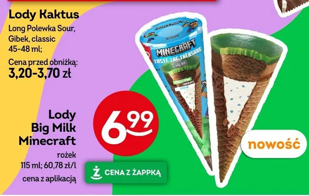 Lody rożek Big Milk Minecraft promocja w Żabka