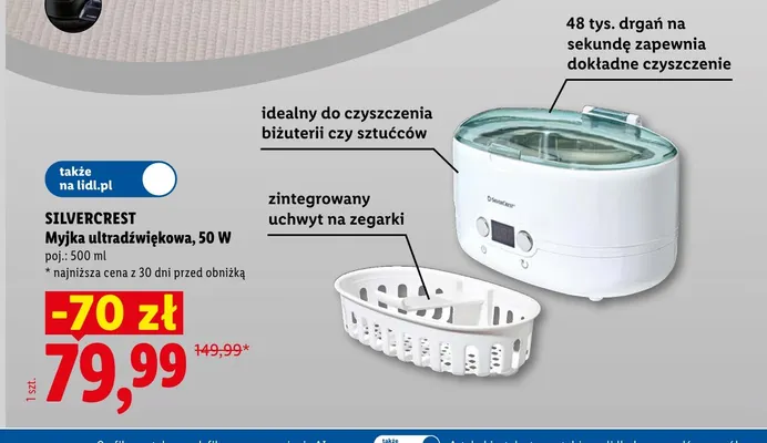 Myjka ultradźwiękowa Silvercrest 50W 500 ml promocja w Lidl