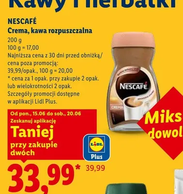 Kawa rozpuszczalna Nescafe Crema promocja w Lidl