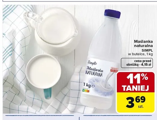 Maślanka naturalna SIMPL w butelce promocja w Carrefour Market