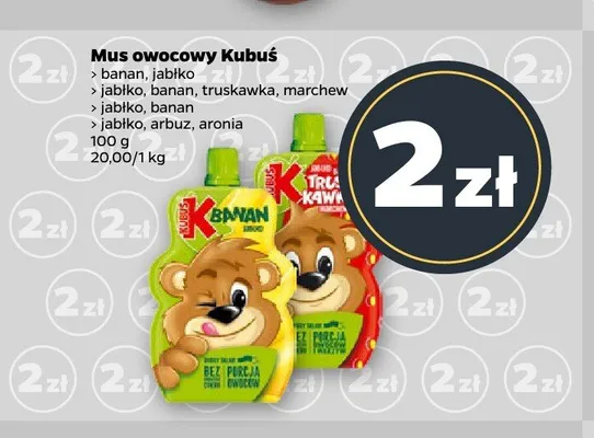 Mus owocowy Kubuś jabłko banan promocja w Netto
