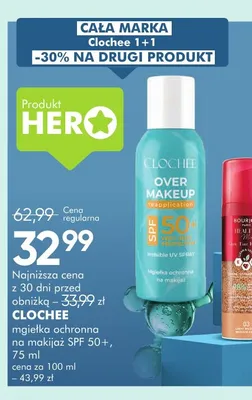 Mgiełka ochronna na makijaż SPF 50+ Clochee promocja w Super-Pharm