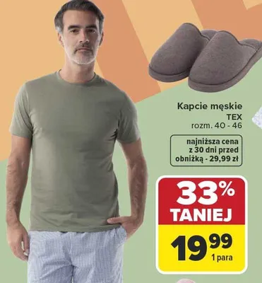 Kapcie męskie TEX 33% taniej promocja w Carrefour