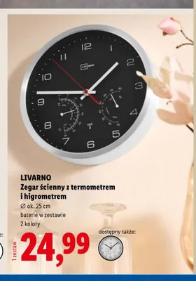 Zegar ścienny z termometrem i higrometrem LIVARNO promocja w Lidl