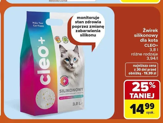 Żwirek silikonowy dla kota Cleo+ promocja w Carrefour