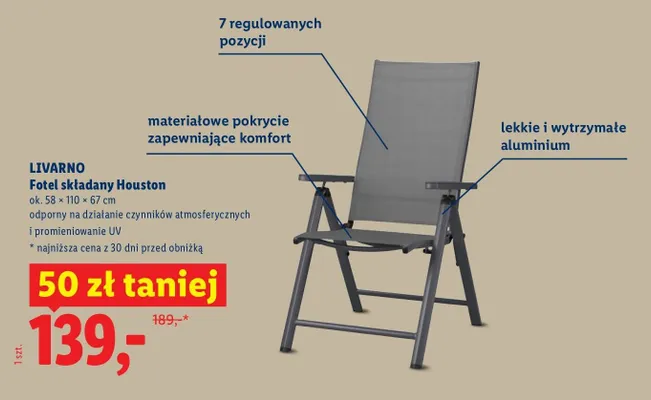 Fotel składany Houston promocja w Lidl