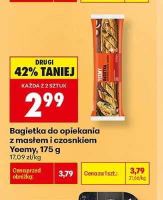 Bagietka do opiekania z masłem i czosnkiem Yeemy promocja w Biedronka