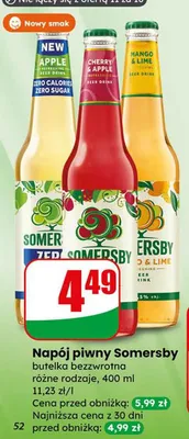Napój piwny Somersby bezalkoholowy butelka różne rodzaje promocja w Dino