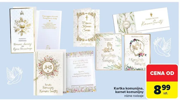 Kartka komunijna, karnet komunijny różne rodzaje promocja w Carrefour