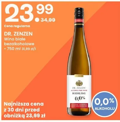 Wino białe bezalkoholowe Dr. Zenzen promocja w Frisco