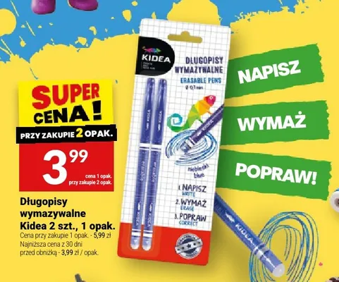 Długopisy wymazywalne Kidea 2-pak promocja w Twój Market