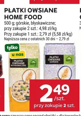 Płatki owsiane błyskawiczne Home Food promocja w Stokrotka