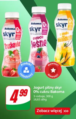 Jogurt pitny skyr 0% cukru o smaku waniliowym promocja w Dino