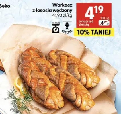 Warkocz z łososia wędzony promocja w Delikatesy Centrum
