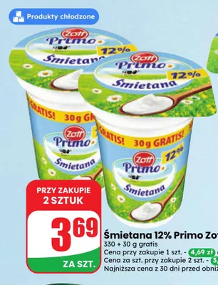Śmietana Primo Zott 12% promocja w Dino