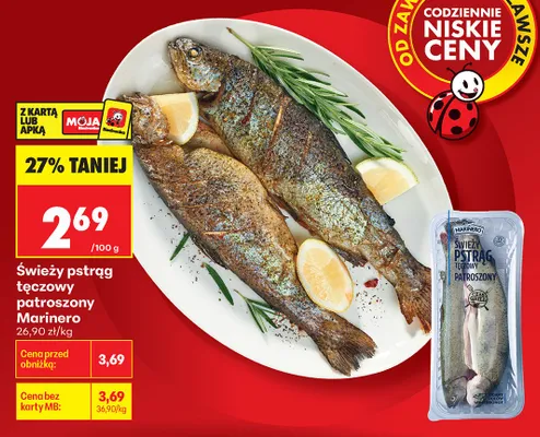 Świeży pstrąg tęczowy patroszony Marinero promocja w Biedronka